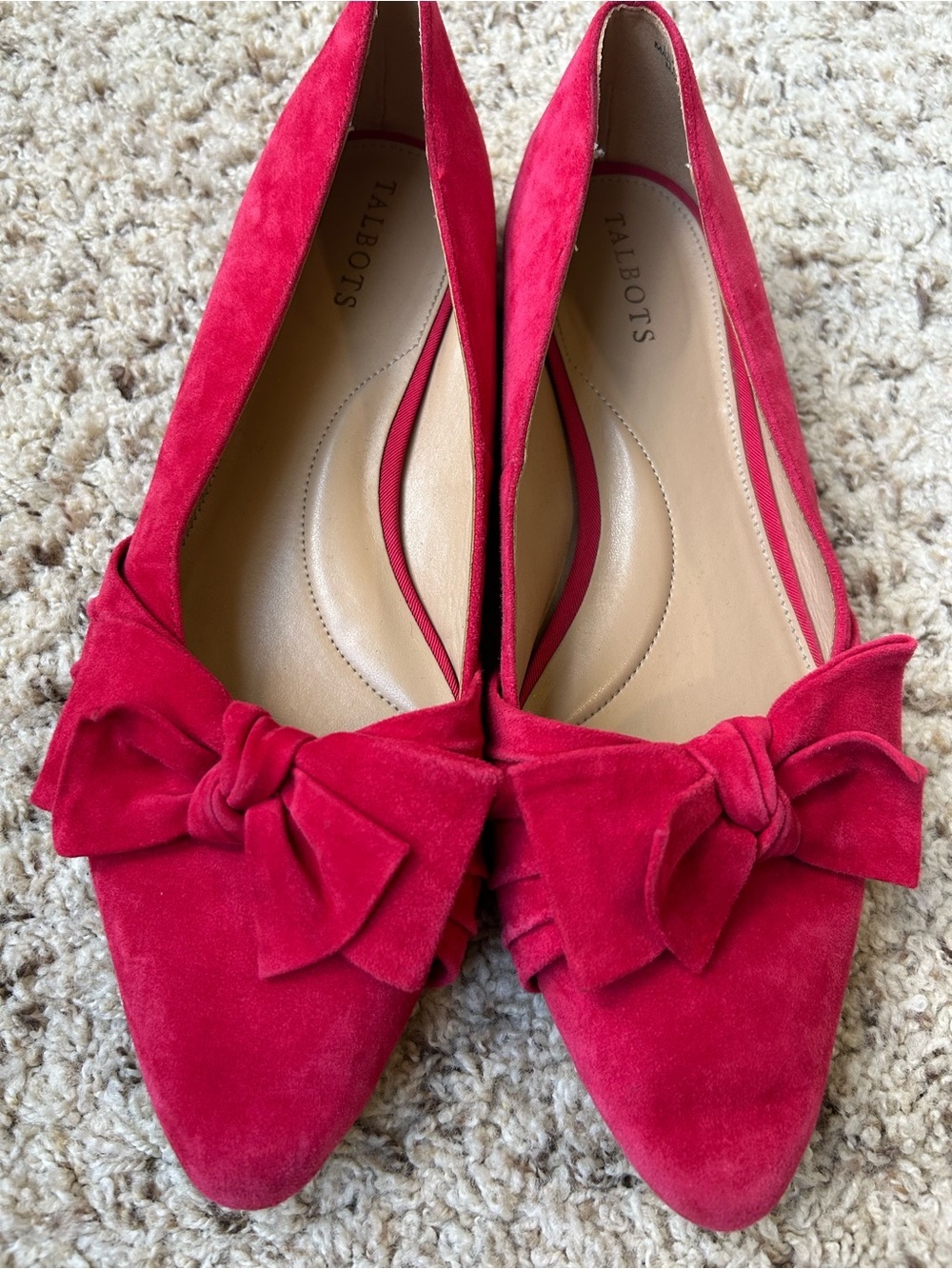 Talbots Edison Red Bow Suede Flats Size 9 - Picture 3 of 8